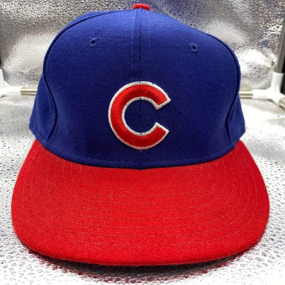 Vintage New Era Chicago Cubs Hat Men 7 1/4 Fit Blue Wool 5950 Diamond Collection